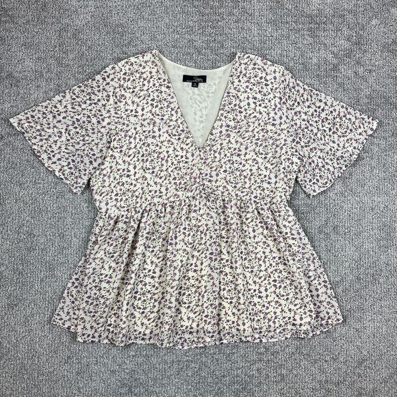 Suzanne Betro Tops - Suzanne Betro Top Womens XL Purple Ditsy Floral Blouse Boho Peplum Babydoll
